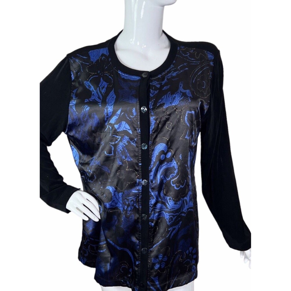 CHICO'S Travelers 3 Sz XL-16 Blue Metallic Button Up Blouse Jacket Women's - Picture 4 of 16